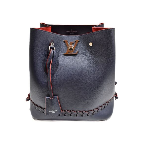 Louis Vuitton LockMe Bucket Navy Red Calf Leather Shoulder Bag - Picture 1 of 7